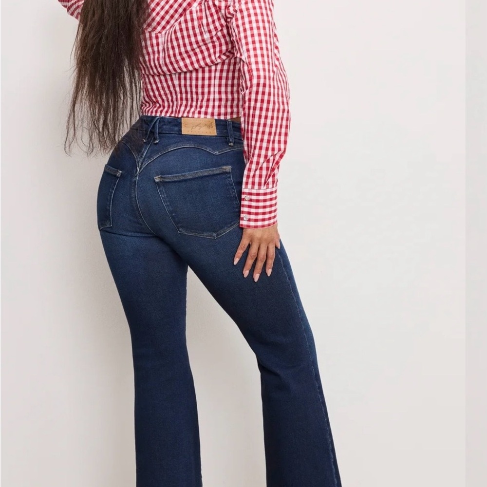Good American Dolly Joleans Jeans Womens Size 8/29 Petite Flare Blue Denim Pants
